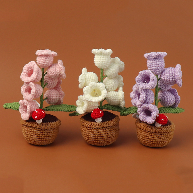 Handmade Crochet Lily of the Valley Flower Lamp | Potted Desk Light | Finished Floral Night Light - yourphotoblanketuk