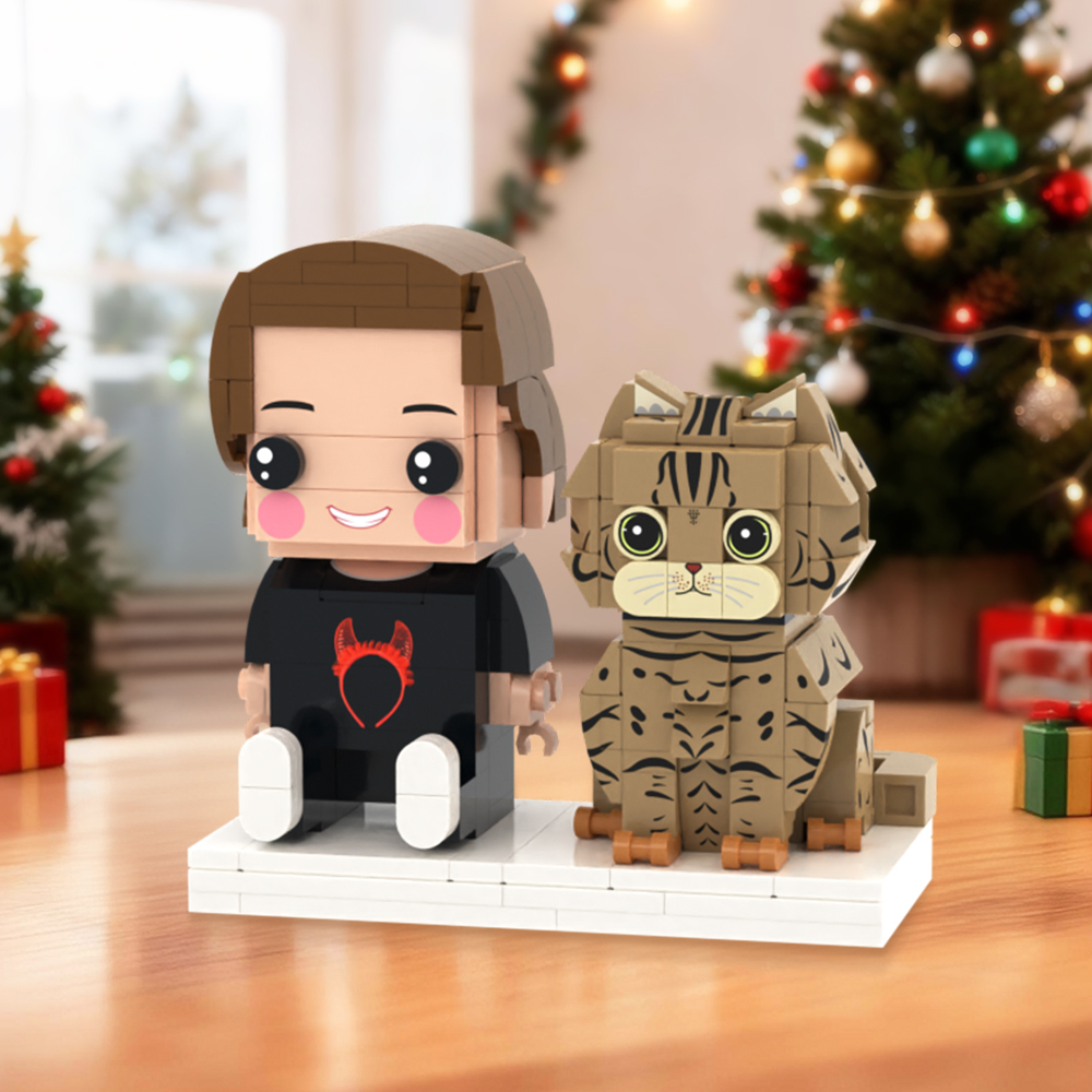 Custom Full Body Brick Figures Personalized Sitting Brick Figures Kids and Cat Universal Interlocking Plastic Toy Christmas Gift - yourphotoblanketuk