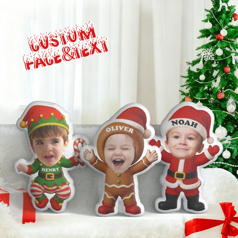 Custom Face Baby Christmas Pillow Personalized Christmas Character Pillow with Name Plush Cushion Xmas Gift for Children & Home Decor - yourphotoblanketuk