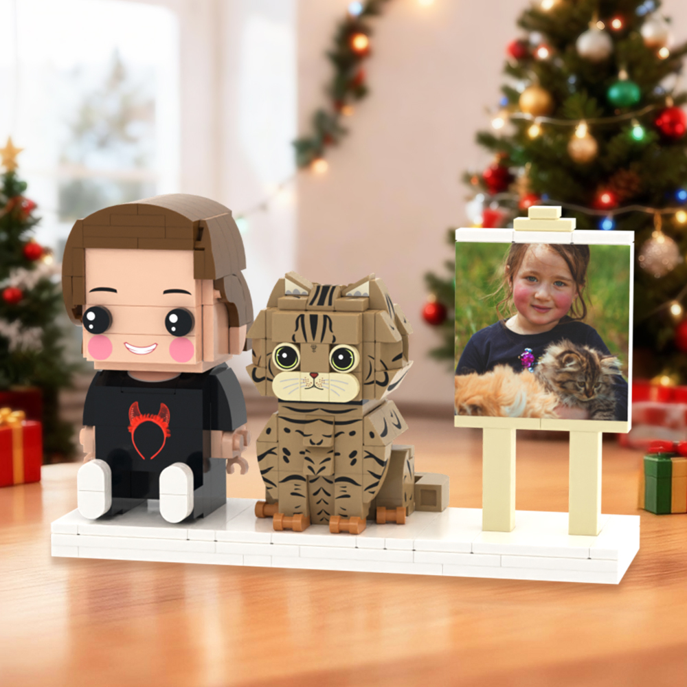 Custom Full Body Brick Figures Personalized Sitting Brick Figures Kids and Cat Universal Interlocking Plastic Toy Christmas Gift - yourphotoblanketuk