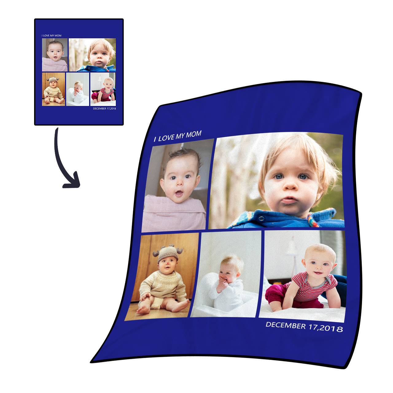 Personalized Baby Fleece Photo Blanket with 5 Photos Festival Gift