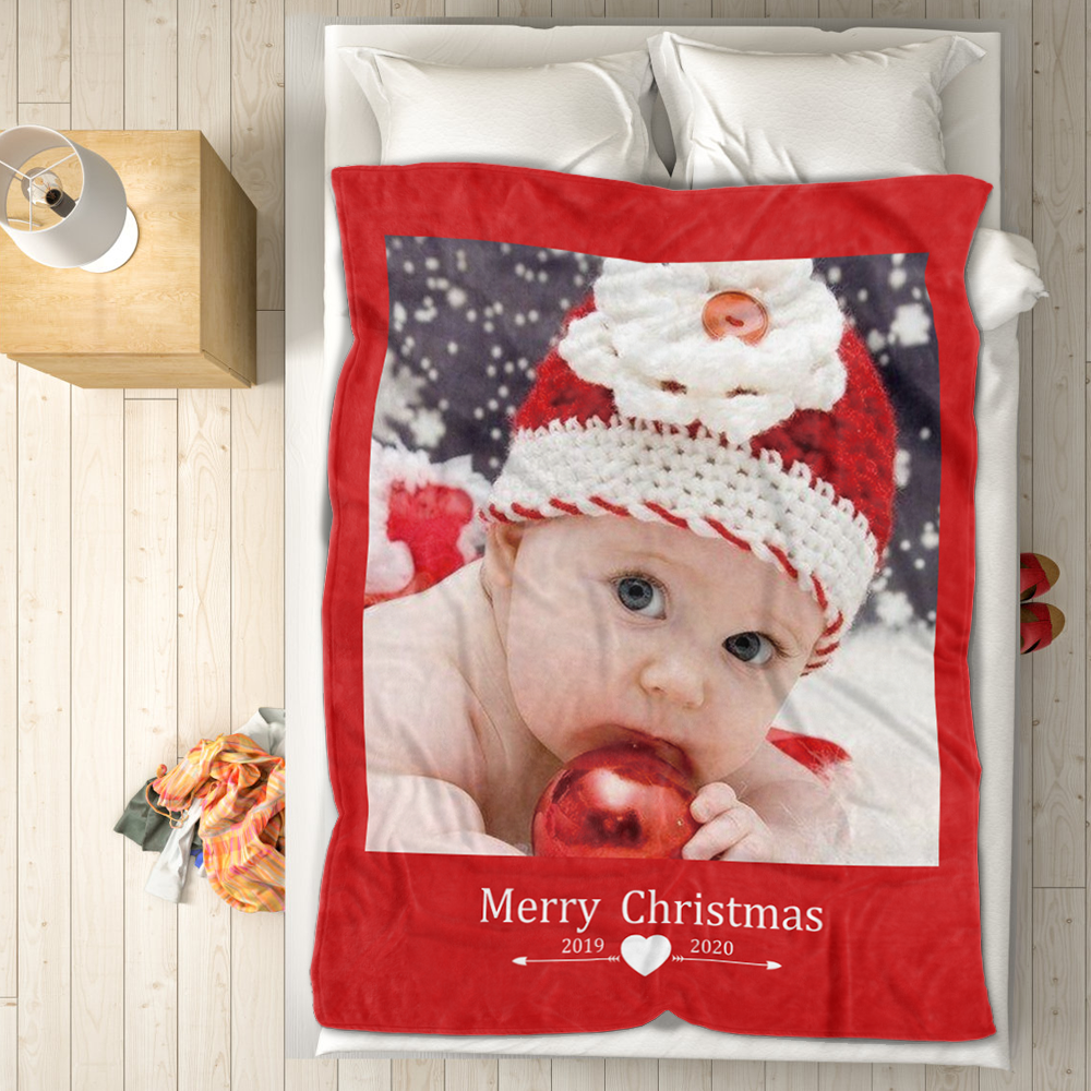 Cute Baby Personalized Fleece Photo Blanket with Text