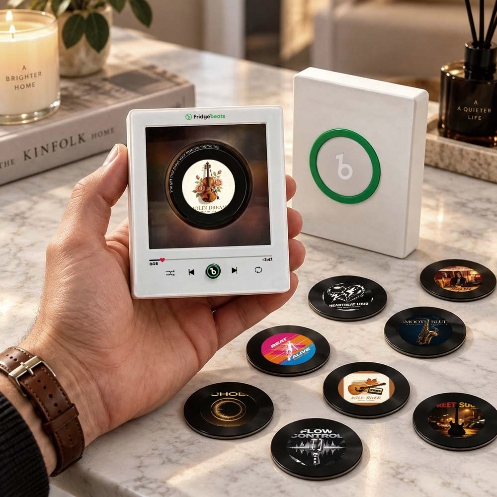 Personalized Vinyl Record Fridge Magnet - Custom Music Player Magnet with Photo, Song & Auto-Spin Options