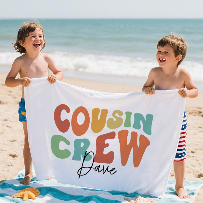Personalisiertes Namens-cousin-crew-strandtuch, Perfekt Für Familienausflüge