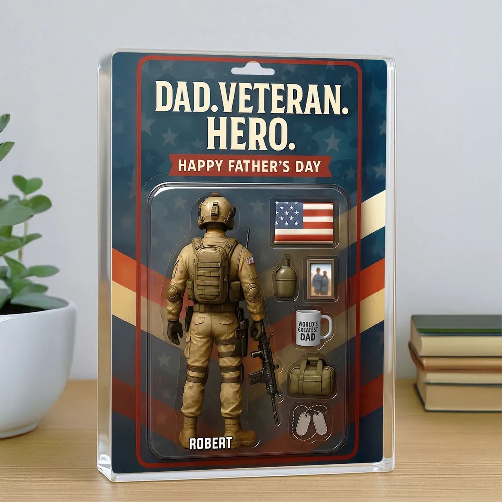Papa, Veteran, Held – Personalisierte Acryl-block-plakette Mit Individueller Figur, Vatertagsgeschenk 2025 Für Ihn Oder Papa - dephotoblanket