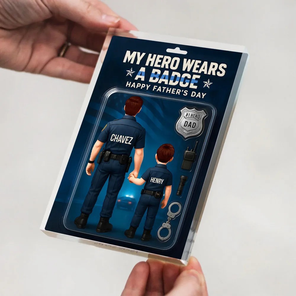 Mein Held Trägt Ein Abzeichen – Polizei-papa, Personalisierte Figur, Acrylblock-plakette, Vatertagsgeschenk Für Papa Oder Ehemann - dephotoblanket