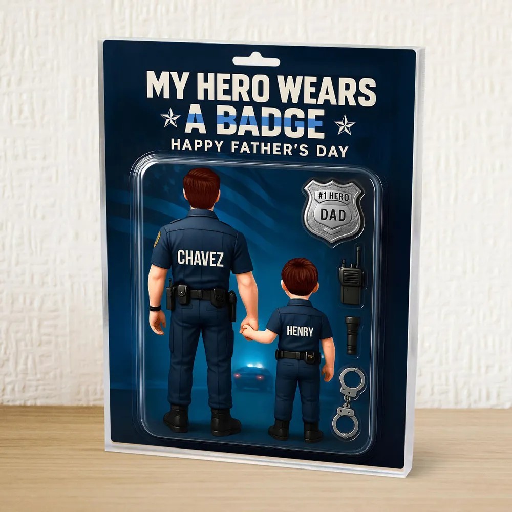Mein Held Trägt Ein Abzeichen – Polizei-papa, Personalisierte Figur, Acrylblock-plakette, Vatertagsgeschenk Für Papa Oder Ehemann - dephotoblanket