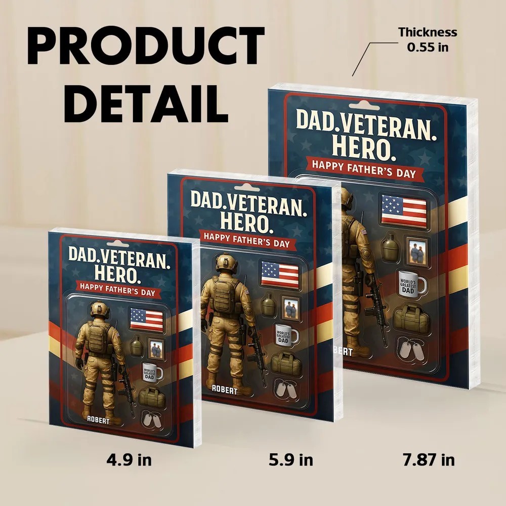 Papa, Veteran, Held – Personalisierte Acryl-block-plakette Mit Individueller Figur, Vatertagsgeschenk 2025 Für Ihn Oder Papa - dephotoblanket