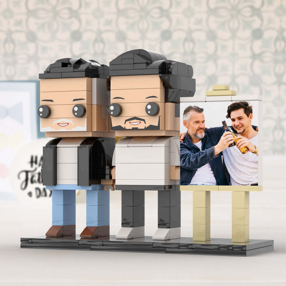 Anpassbarer Ganzkörper Für 2 Personen, Ausgewachsener Sohn, Der Mit Seinem Vater Ein Bier Trinkt, Mann-fotorahmen, Personalisierte, Individuelle Ziegelfiguren, Kleines Partikel-blockspielzeug, Personalisiert Für Den Vatertag - dephotoblanket