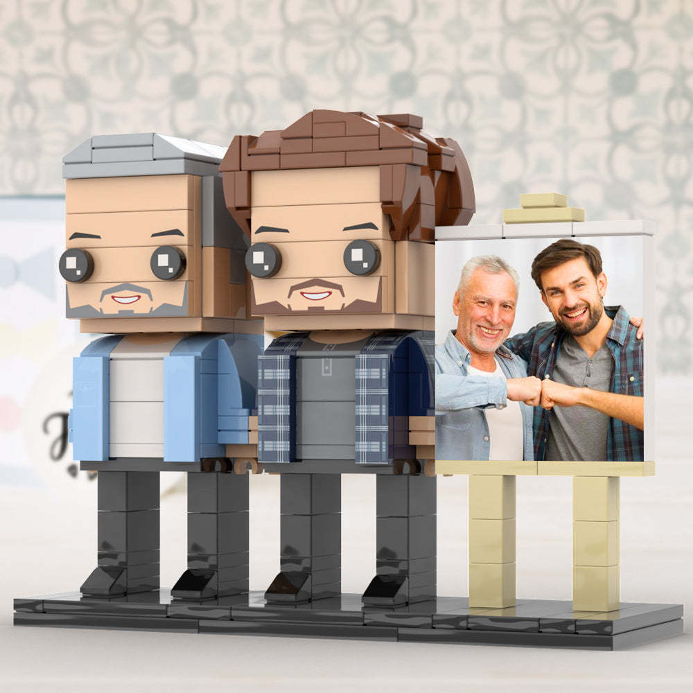 Anpassbarer Ganzkörper-fotorahmen Für 2 Personen, Vater Und Sohn, Fauststoß, Personalisierte Ziegelfiguren, Kleines Partikelblock-spielzeug, Personalisierbar Für Den Vatertag - dephotoblanket