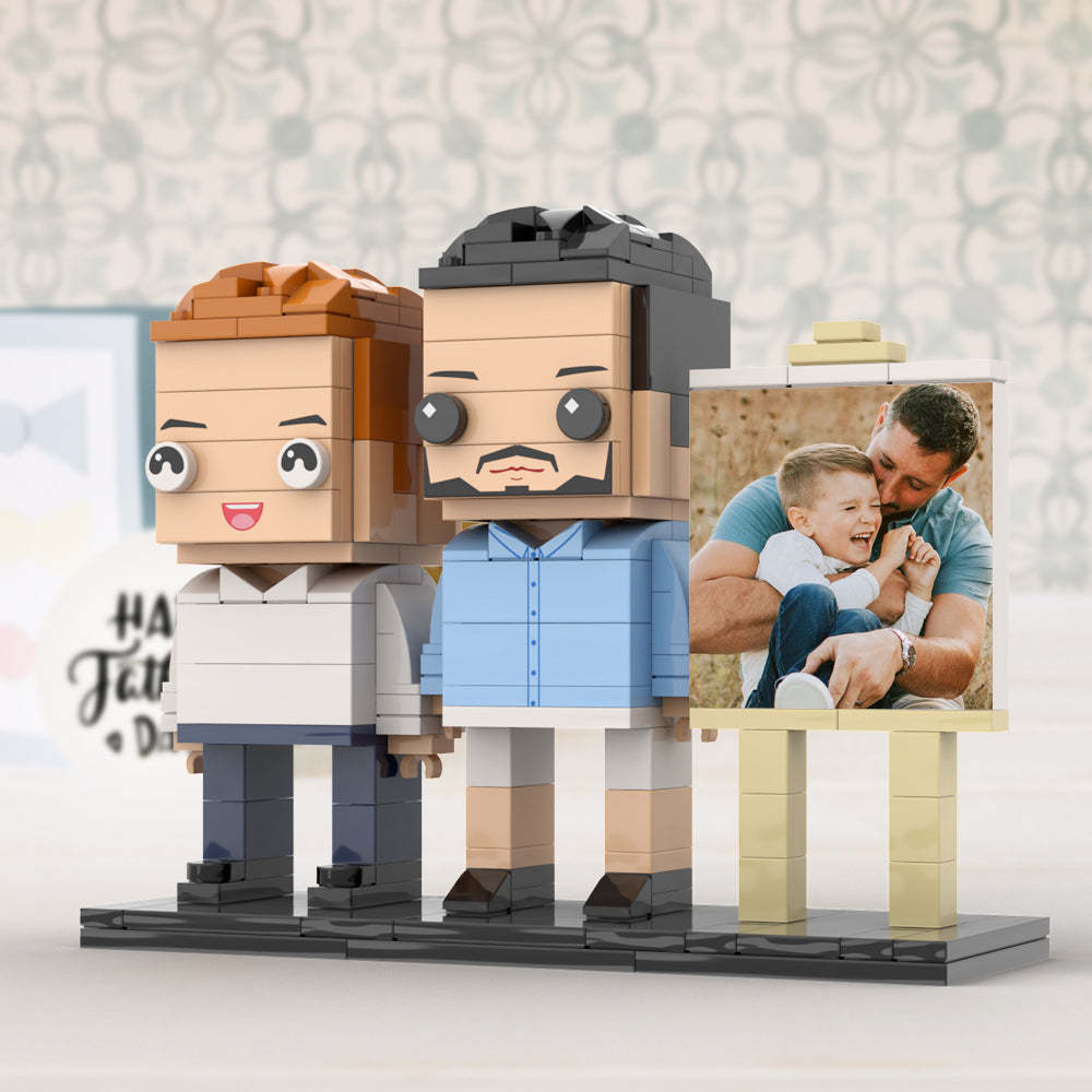 Anpassbarer Ganzkörper-fotorahmen Für 2 Personen, Vater Umarmt Seinen Sohn, Kleiner Junge, Personalisierte Ziegelfiguren, Kleines Partikelblockspielzeug, Personalisiert Für Den Vatertag - dephotoblanket