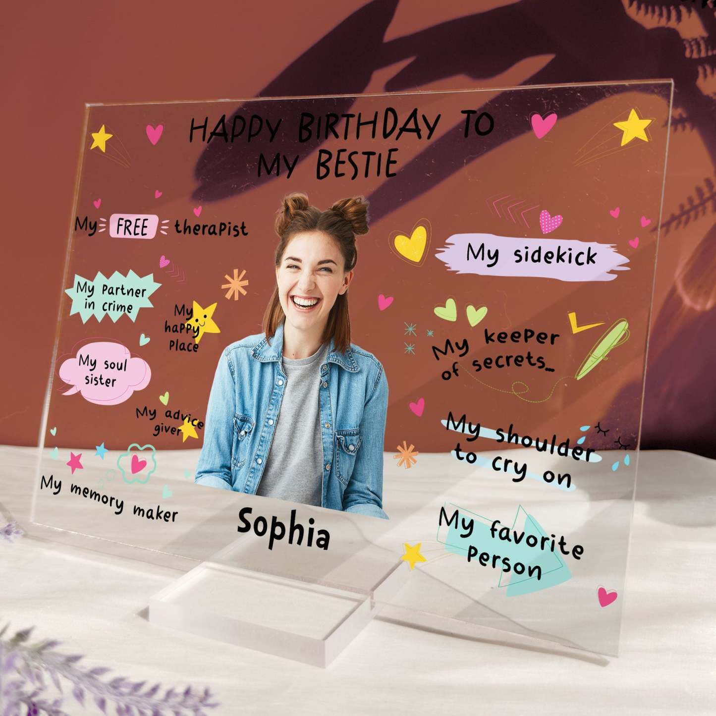 „happy Birthday To My Bestie“-geburtstagsgeschenk – Personalisierte Fototafel Aus Acryl