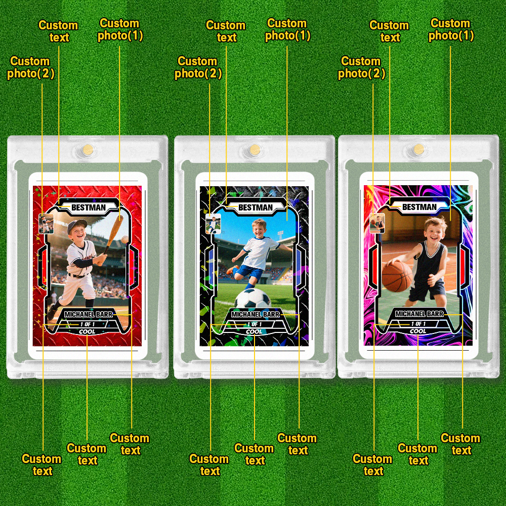 Personalisierte Poke Kids Karte, Sportportrait Vom Foto, Personalisierte Trainerkarte Mit Sportthema Und Individuellem Namen Und Statistiken, Einzigartiges Geschenk Für Sportler Und Fans - dephotoblanket