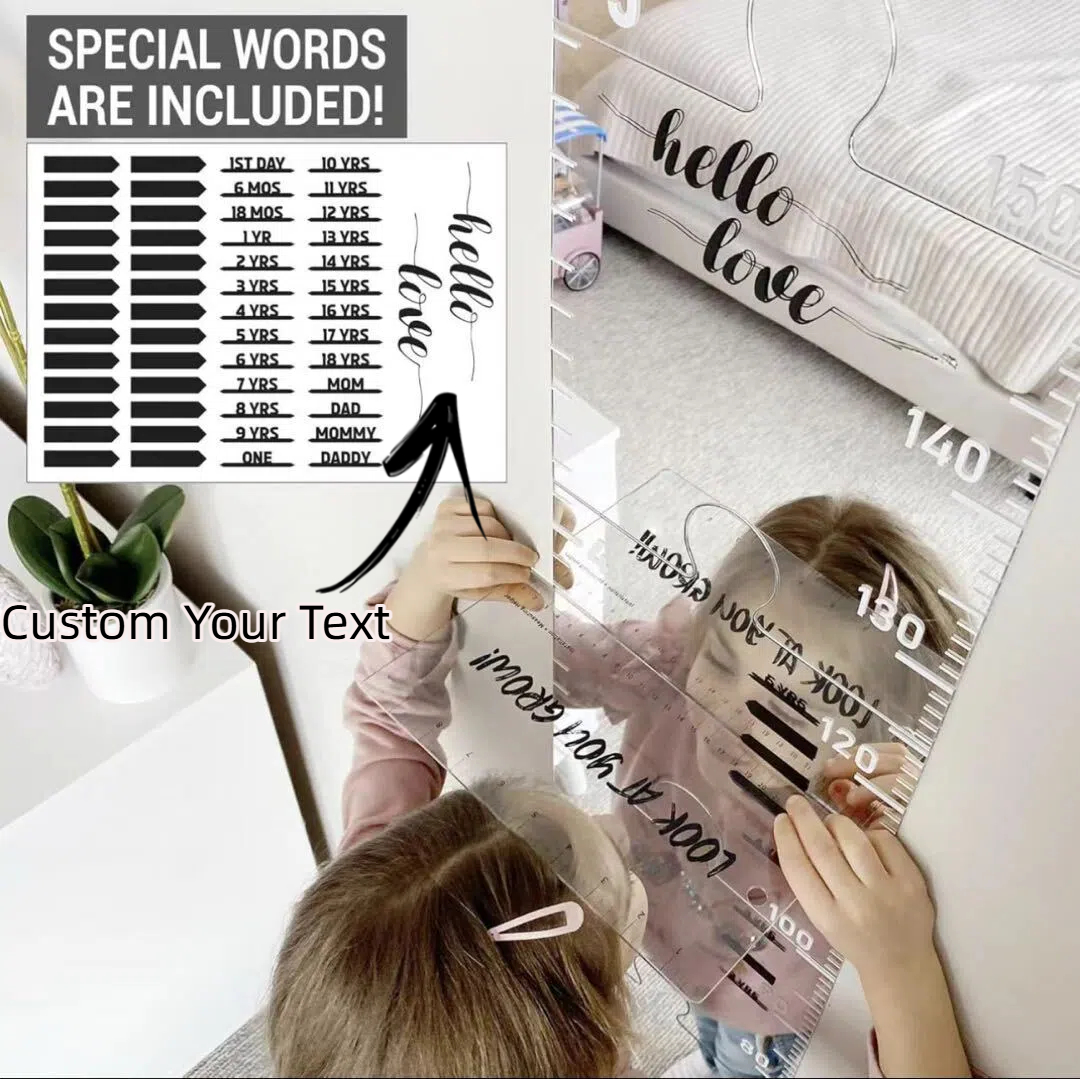 Acrylic Mirror Growth Chart Wall Sticker Kids Height Measurement Ruler in Inches & cm, Decal for Family Baby Room, Nursery, Kindergarten - dephotoblanket