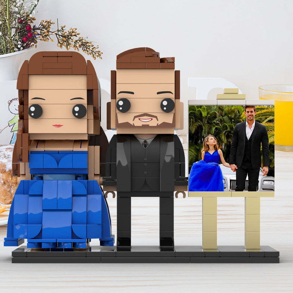 Ganzkörper-anpassbarer 2-personen-vater Und Seine Tochter Im Perfekten Blauen Kleid-fotorahmen, Personalisierte, Individuelle Ziegelfiguren, Kleines Partikelblockspielzeug, Personalisiert Für Den Vatertag - dephotoblanket