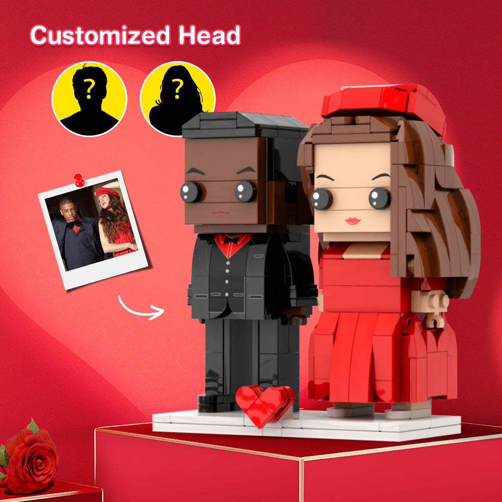 Klassisches Valentinstags-schwarz-rot-paar-geschenk, Ziegelfiguren, Personalisierte Paare, Ziegelfiguren, Kleiner Partikelblock - dephotoblanket