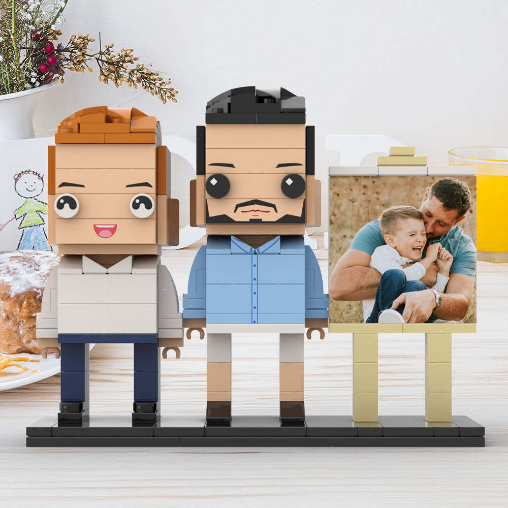 Anpassbarer Ganzkörper-fotorahmen Für 2 Personen, Vater Umarmt Seinen Sohn, Kleiner Junge, Personalisierte Ziegelfiguren, Kleines Partikelblockspielzeug, Personalisiert Für Den Vatertag - dephotoblanket