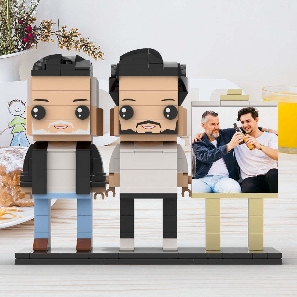 Anpassbarer Ganzkörper Für 2 Personen, Ausgewachsener Sohn, Der Mit Seinem Vater Ein Bier Trinkt, Mann-fotorahmen, Personalisierte, Individuelle Ziegelfiguren, Kleines Partikel-blockspielzeug, Personalisiert Für Den Vatertag - dephotoblanket
