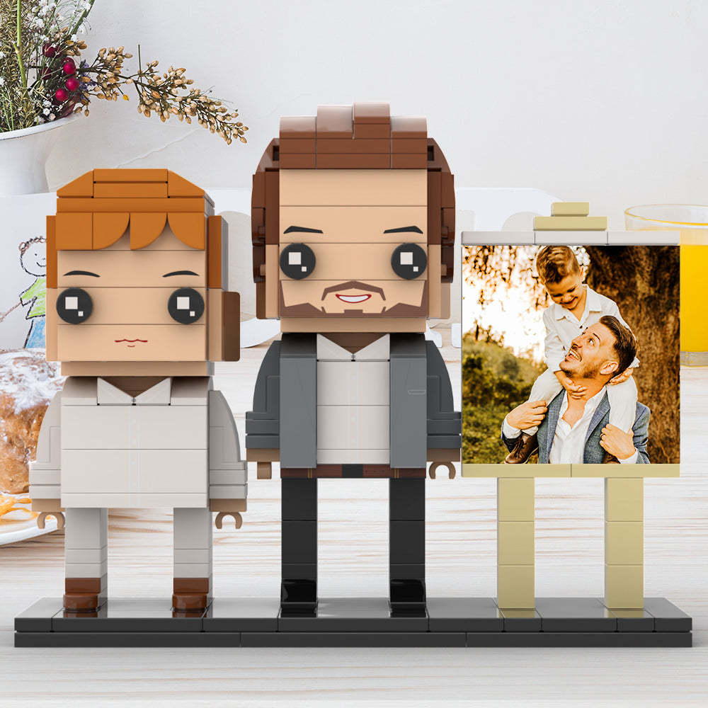 Anpassbarer Ganzkörper-fotorahmen Für 2 Personen, Kleiner Sohn Sitzt Auf Papas Schulter, Personalisierte Ziegelfiguren, Kleines Partikelblock-spielzeug, Personalisierbar Für Den Vatertag - dephotoblanket