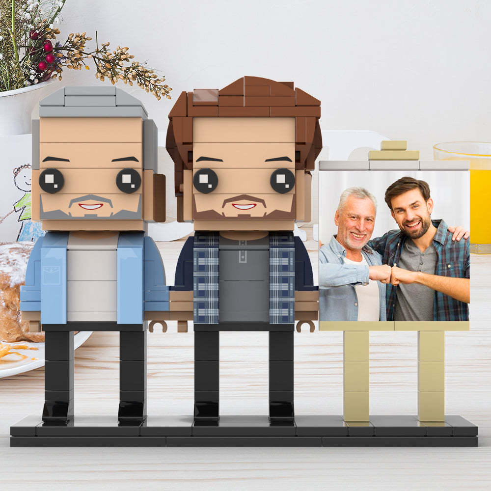 Anpassbarer Ganzkörper-fotorahmen Für 2 Personen, Vater Und Sohn, Fauststoß, Personalisierte Ziegelfiguren, Kleines Partikelblock-spielzeug, Personalisierbar Für Den Vatertag - dephotoblanket