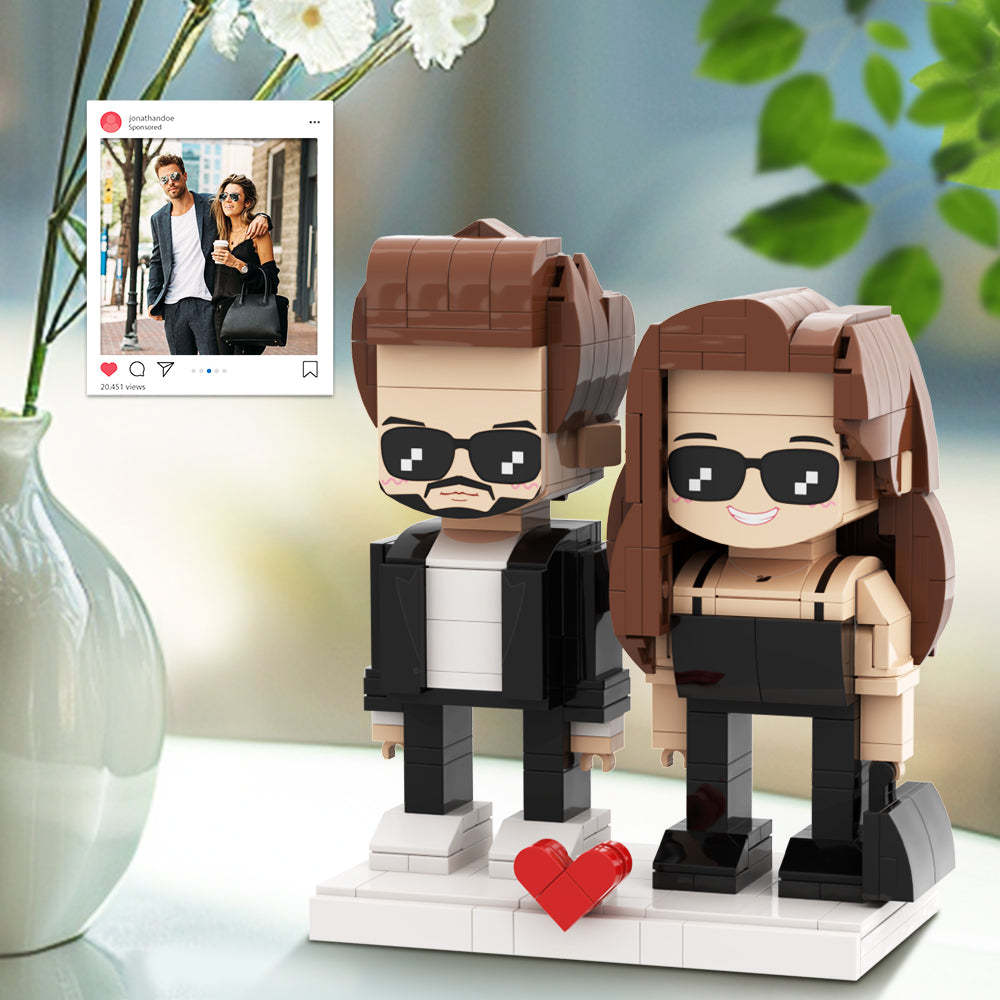 Klassisch Stilvolle Schwarze Jacke Ganzkörper 2 Personen Individuelle Ziegelfiguren Personalisierte Süße Gesichter Ziegelfiguren Geschenke Für Paare - dephotoblanket