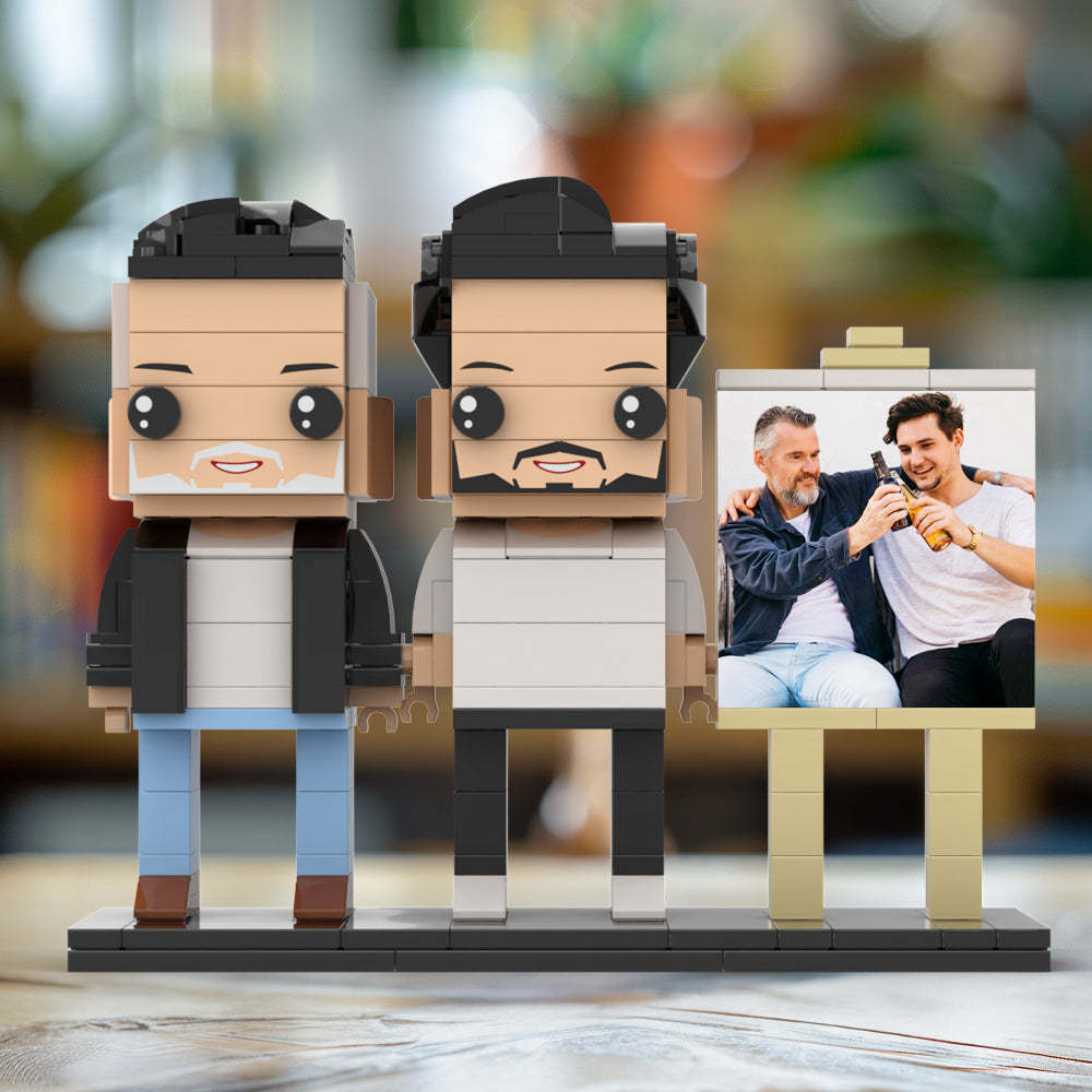 Anpassbarer Ganzkörper Für 2 Personen, Ausgewachsener Sohn, Der Mit Seinem Vater Ein Bier Trinkt, Mann-fotorahmen, Personalisierte, Individuelle Ziegelfiguren, Kleines Partikel-blockspielzeug, Personalisiert Für Den Vatertag - dephotoblanket