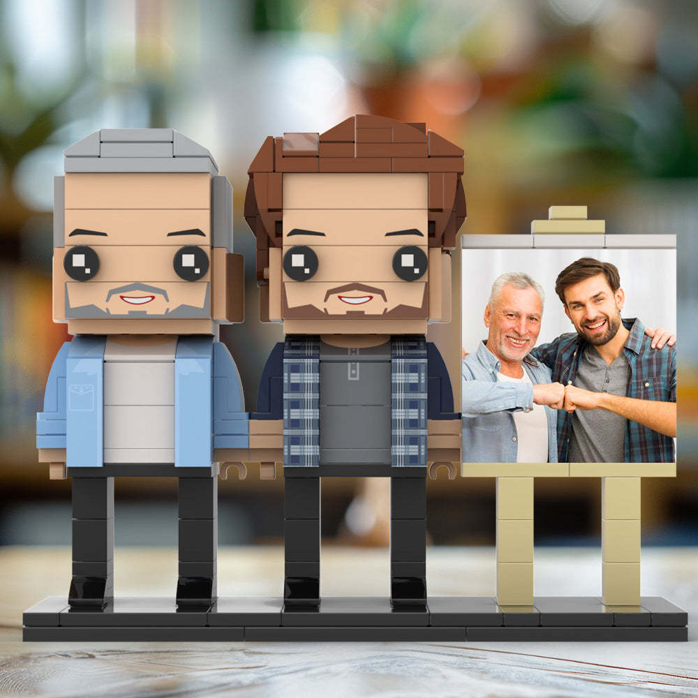Anpassbarer Ganzkörper-fotorahmen Für 2 Personen, Vater Und Sohn, Fauststoß, Personalisierte Ziegelfiguren, Kleines Partikelblock-spielzeug, Personalisierbar Für Den Vatertag - dephotoblanket