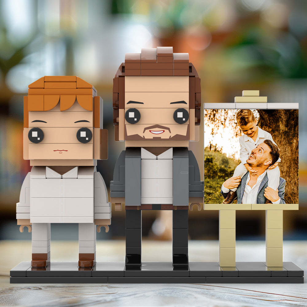 Anpassbarer Ganzkörper-fotorahmen Für 2 Personen, Kleiner Sohn Sitzt Auf Papas Schulter, Personalisierte Ziegelfiguren, Kleines Partikelblock-spielzeug, Personalisierbar Für Den Vatertag - dephotoblanket