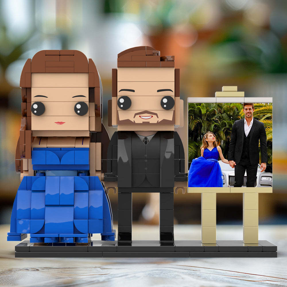 Ganzkörper-anpassbarer 2-personen-vater Und Seine Tochter Im Perfekten Blauen Kleid-fotorahmen, Personalisierte, Individuelle Ziegelfiguren, Kleines Partikelblockspielzeug, Personalisiert Für Den Vatertag - dephotoblanket