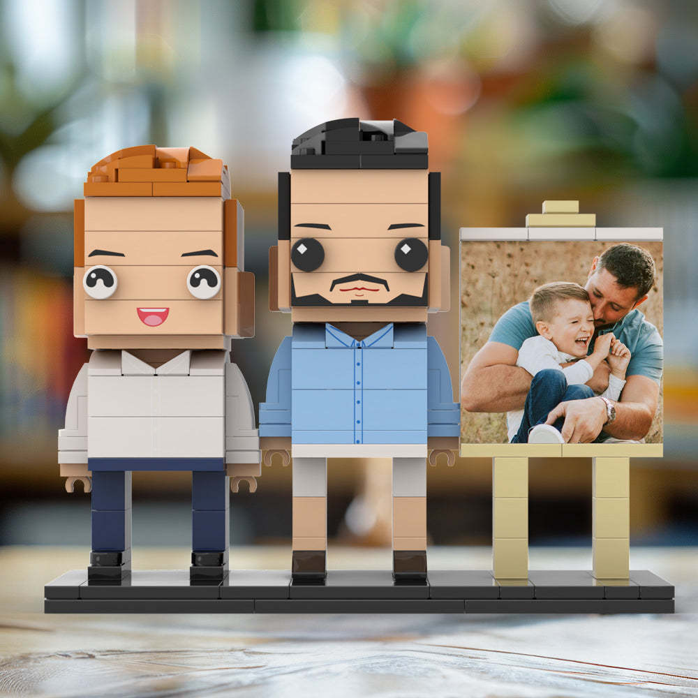 Anpassbarer Ganzkörper-fotorahmen Für 2 Personen, Vater Umarmt Seinen Sohn, Kleiner Junge, Personalisierte Ziegelfiguren, Kleines Partikelblockspielzeug, Personalisiert Für Den Vatertag - dephotoblanket