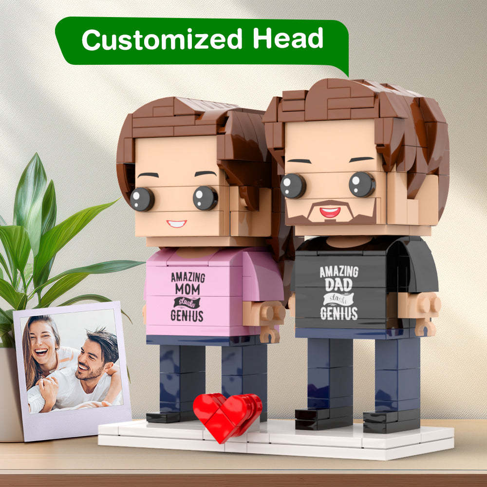 Tolles Passendes T-shirt-geschenk Für Mama Und Papa, Ziegelfiguren, Personalisierte Paare, Ziegelfiguren, Kleines Partikelblock-geschenk Für Eltern Zum Valentinstag - dephotoblanket