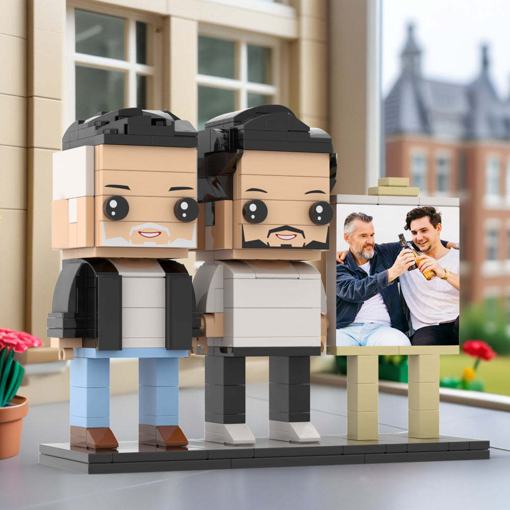 Anpassbarer Ganzkörper Für 2 Personen, Ausgewachsener Sohn, Der Mit Seinem Vater Ein Bier Trinkt, Mann-fotorahmen, Personalisierte, Individuelle Ziegelfiguren, Kleines Partikel-blockspielzeug, Personalisiert Für Den Vatertag - dephotoblanket