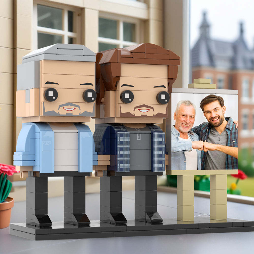 Anpassbarer Ganzkörper-fotorahmen Für 2 Personen, Vater Und Sohn, Fauststoß, Personalisierte Ziegelfiguren, Kleines Partikelblock-spielzeug, Personalisierbar Für Den Vatertag - dephotoblanket