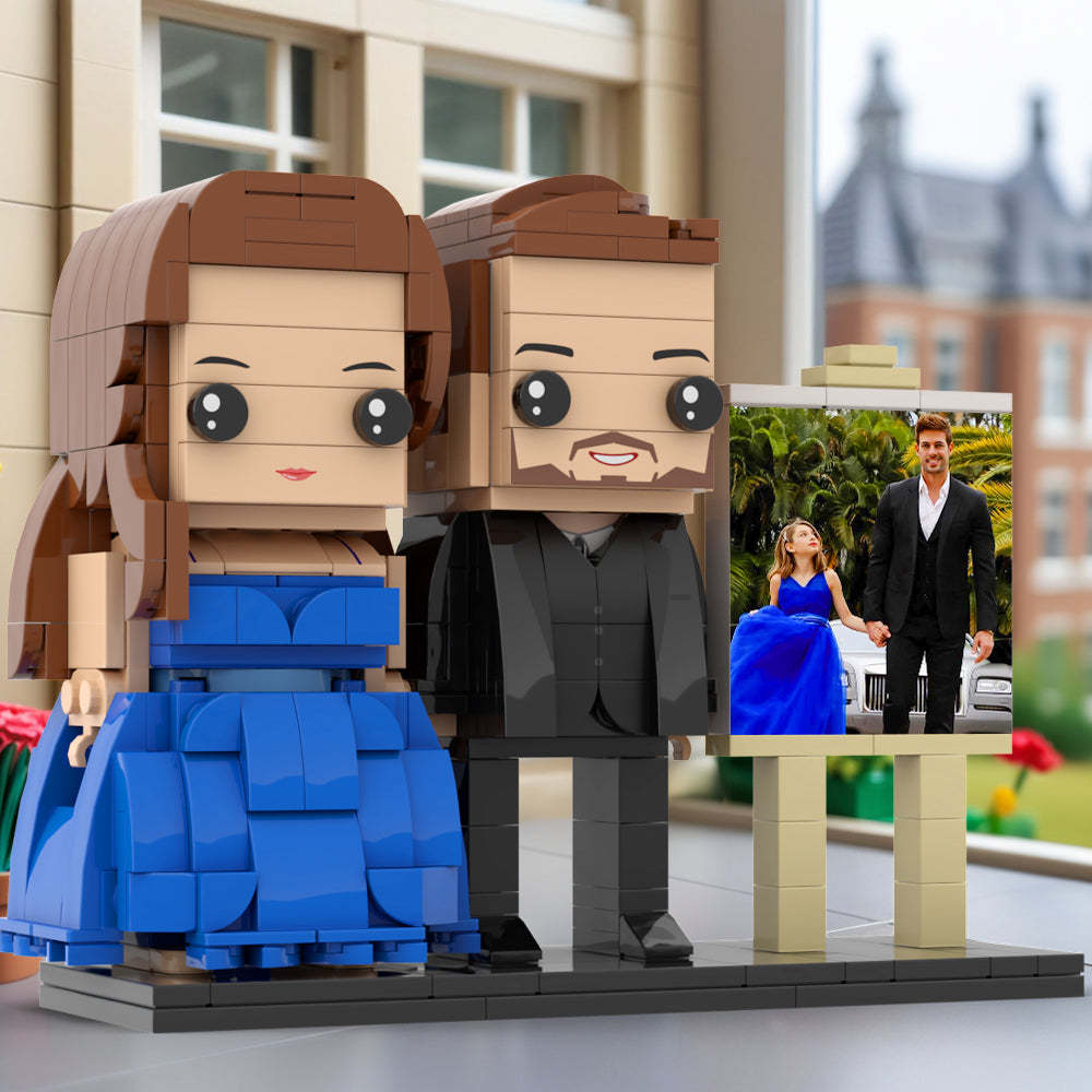 Ganzkörper-anpassbarer 2-personen-vater Und Seine Tochter Im Perfekten Blauen Kleid-fotorahmen, Personalisierte, Individuelle Ziegelfiguren, Kleines Partikelblockspielzeug, Personalisiert Für Den Vatertag - dephotoblanket