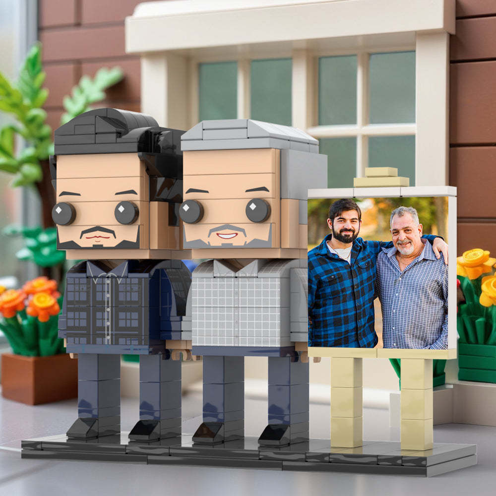 Ganzkörper-anpassbarer Fotorahmen Für 2 Personen, Vater Und Sohn, Personalisierbar, Individuelle Ziegelfiguren, Kleines Partikel-block-spielzeug, Personalisierbar Für Den Vatertag - dephotoblanket
