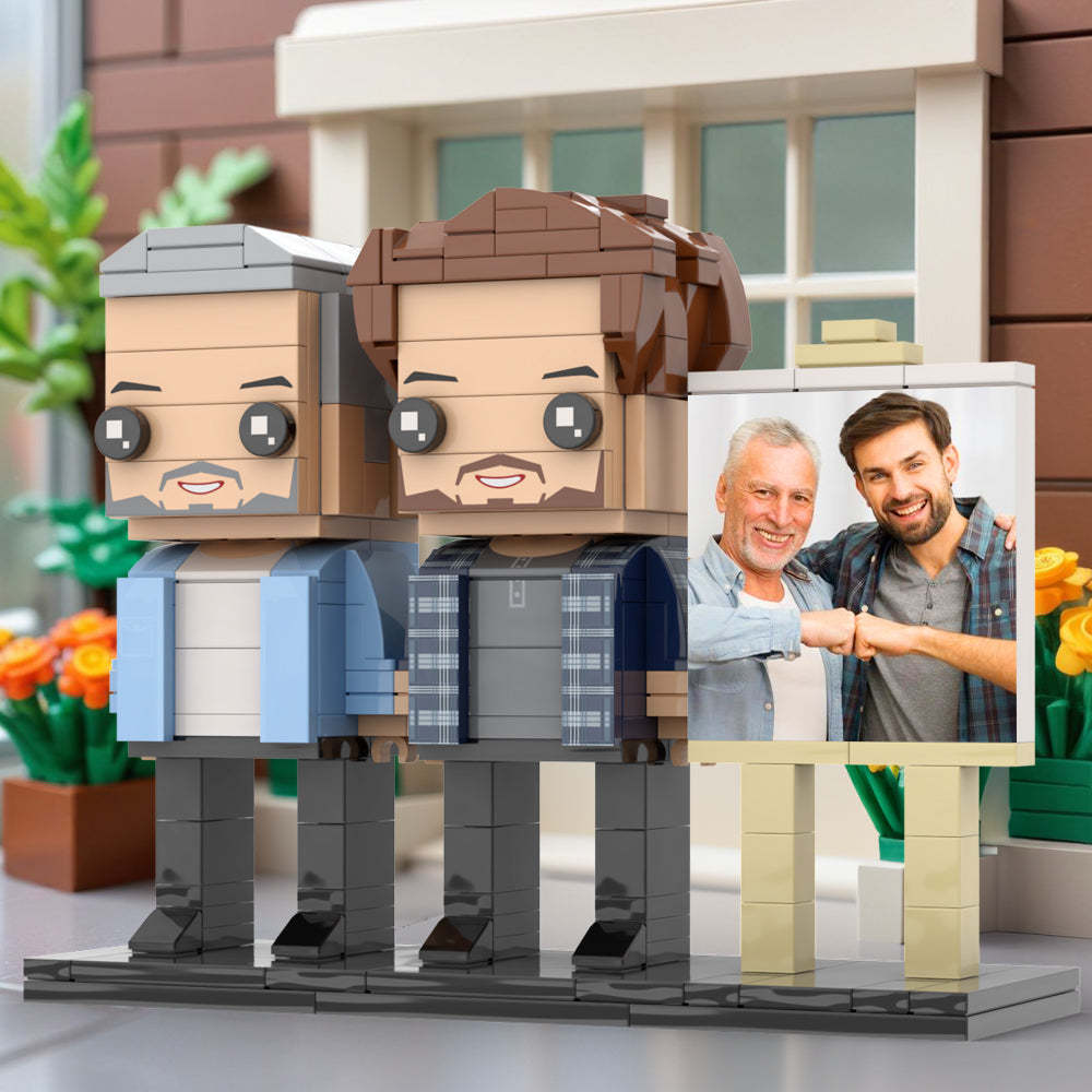 Anpassbarer Ganzkörper-fotorahmen Für 2 Personen, Vater Und Sohn, Fauststoß, Personalisierte Ziegelfiguren, Kleines Partikelblock-spielzeug, Personalisierbar Für Den Vatertag - dephotoblanket