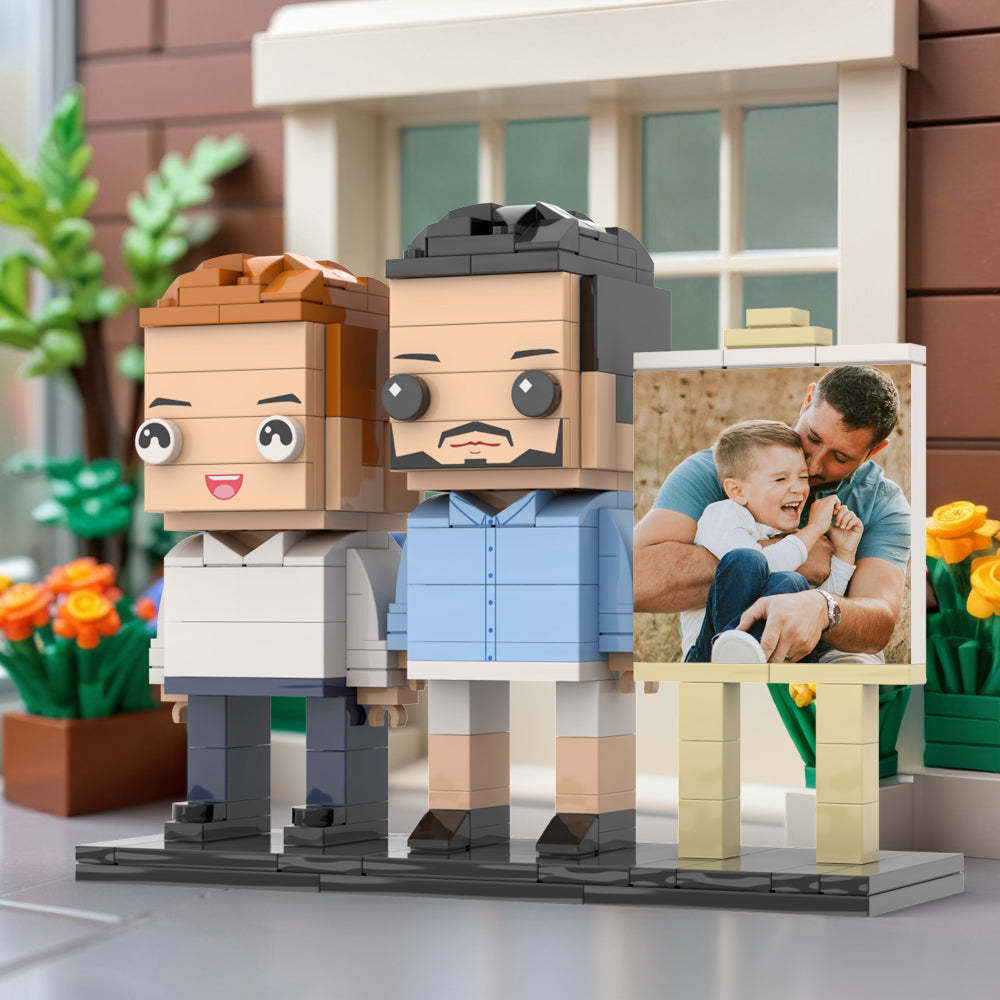 Anpassbarer Ganzkörper-fotorahmen Für 2 Personen, Vater Umarmt Seinen Sohn, Kleiner Junge, Personalisierte Ziegelfiguren, Kleines Partikelblockspielzeug, Personalisiert Für Den Vatertag - dephotoblanket