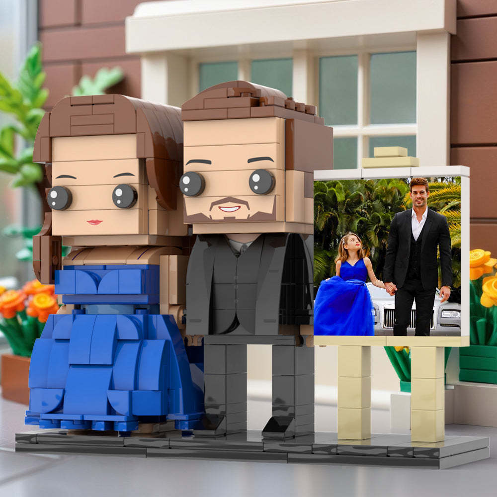 Ganzkörper-anpassbarer 2-personen-vater Und Seine Tochter Im Perfekten Blauen Kleid-fotorahmen, Personalisierte, Individuelle Ziegelfiguren, Kleines Partikelblockspielzeug, Personalisiert Für Den Vatertag - dephotoblanket