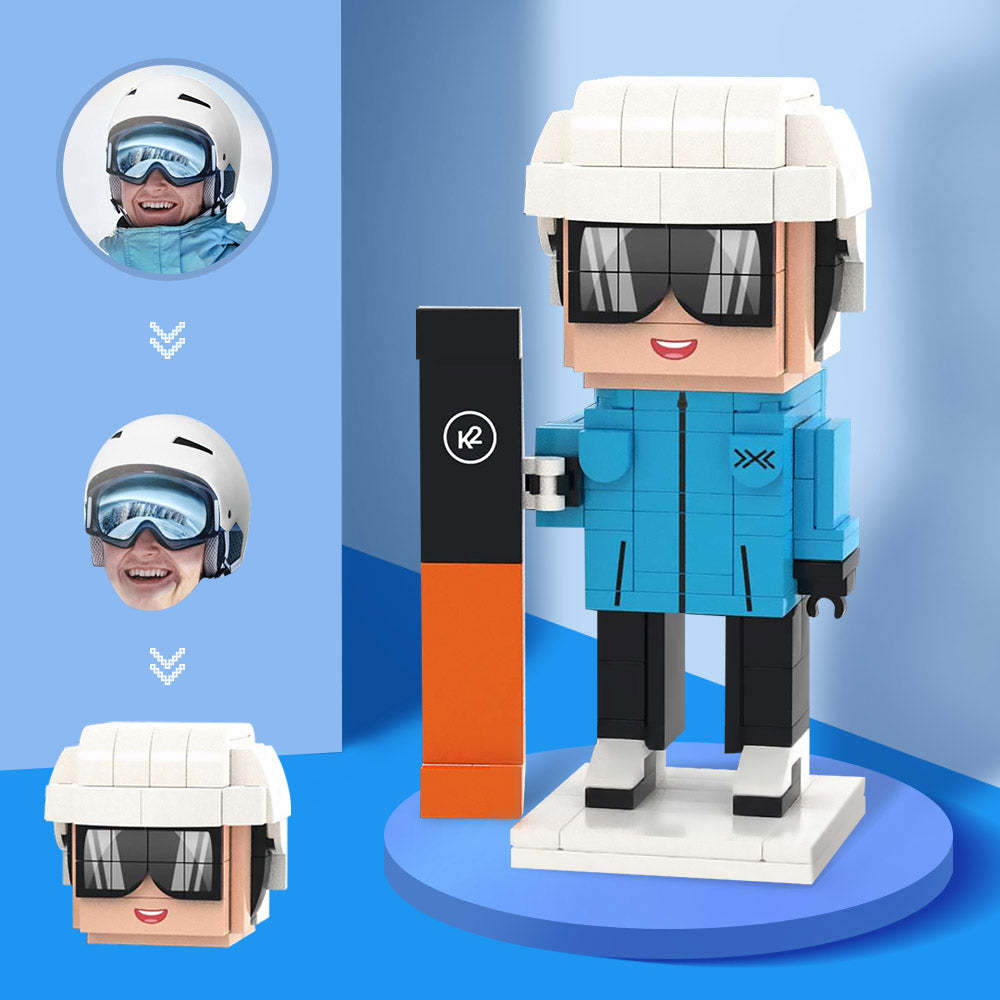 Kundenspezifische Kopf-snowboarder-figuren Kleines Partikelblock-spielzeug Anpassbare Backstein-kunst-geschenke - dephotoblanket