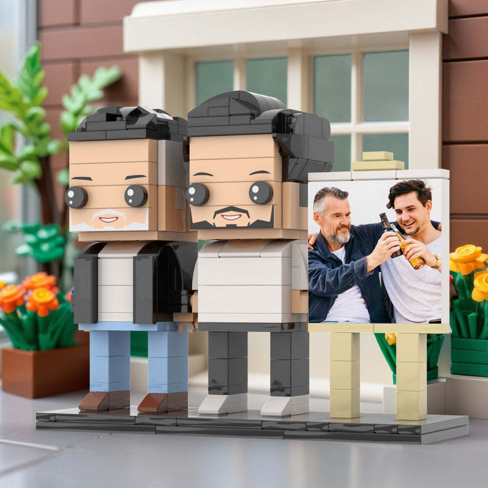 Anpassbarer Ganzkörper Für 2 Personen, Ausgewachsener Sohn, Der Mit Seinem Vater Ein Bier Trinkt, Mann-fotorahmen, Personalisierte, Individuelle Ziegelfiguren, Kleines Partikel-blockspielzeug, Personalisiert Für Den Vatertag - dephotoblanket