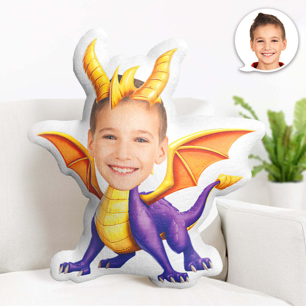 Benutzerdefiniertes Gesichtskissen Personalisiertes Fotokissen Lila Dinosaurier Minime Kissengeschenke Für Kinder - dephotoblanket
