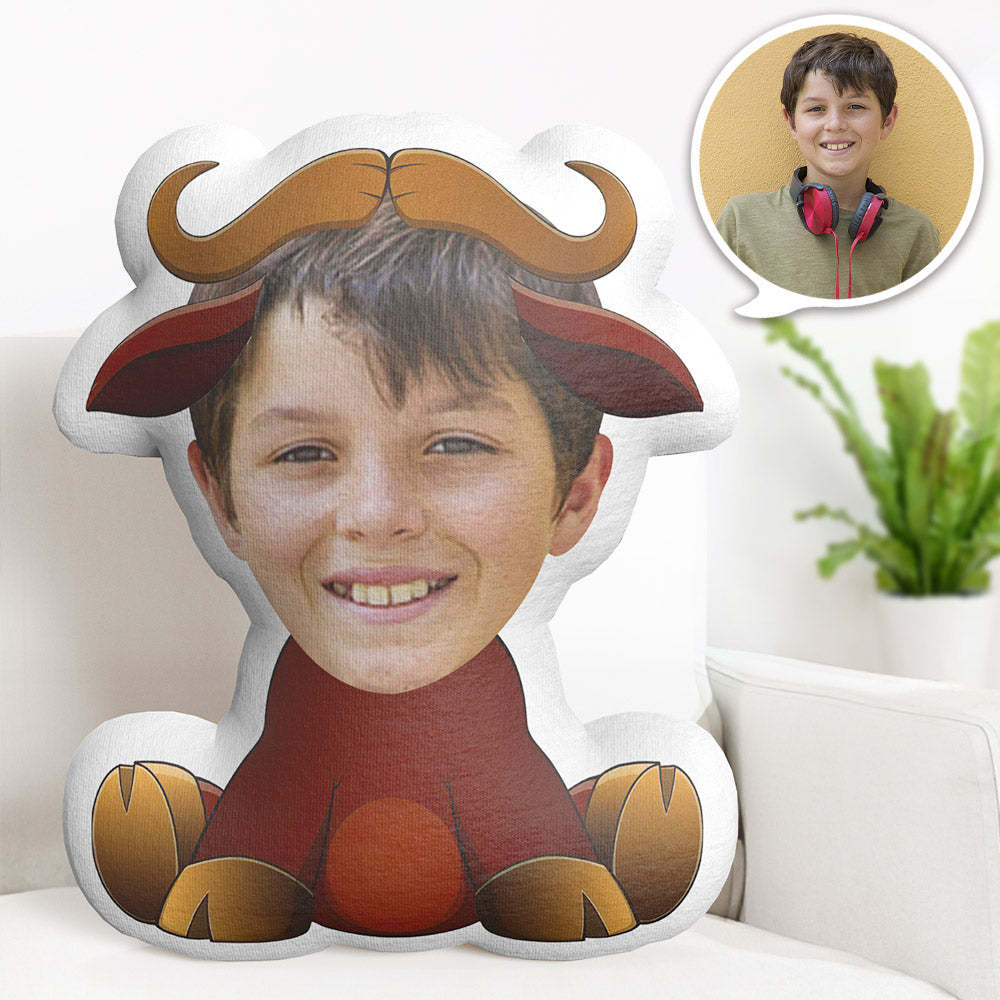 Personalisiertes Gesichtskissen Personalisiertes Fotokissen Sitzendes Rind Minime Kissen Geschenke Für Kinder - dephotoblanket