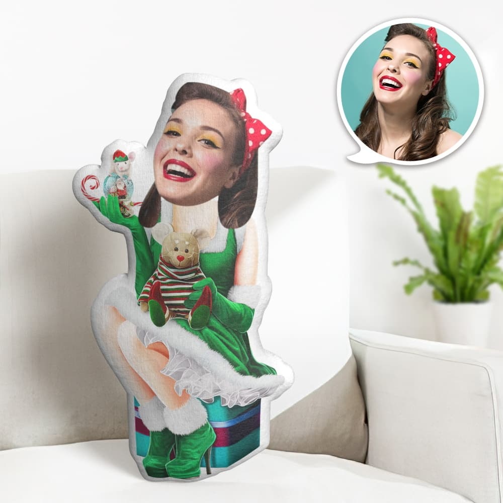 Personalisiertes Gesichtskissen Personalisiertes Fotokissen Grünes Weihnachtskleid Minime Kissen Geschenke Für Weihnachten - dephotoblanket