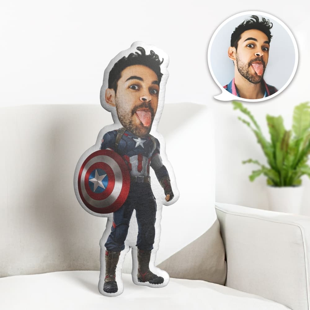 Benutzerdefiniertes Gesichtskissen Personalisiertes Fotokissen Captain America Minime Kissengeschenke Für Ihn - dephotoblanket