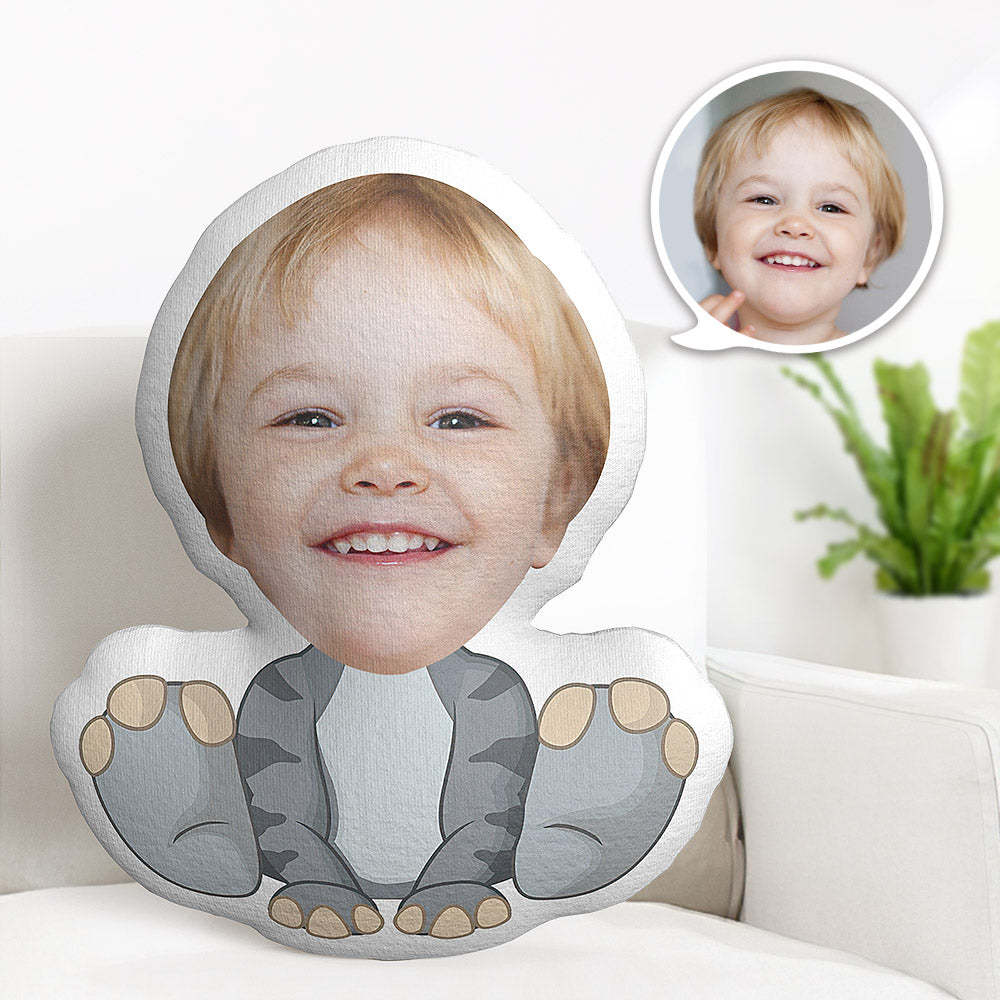 Personalisiertes Gesichtskissen Personalisiertes Fotokissen Gestreifter Grauer Dinosaurier Minime Kissen Geschenke Für Kinder - dephotoblanket