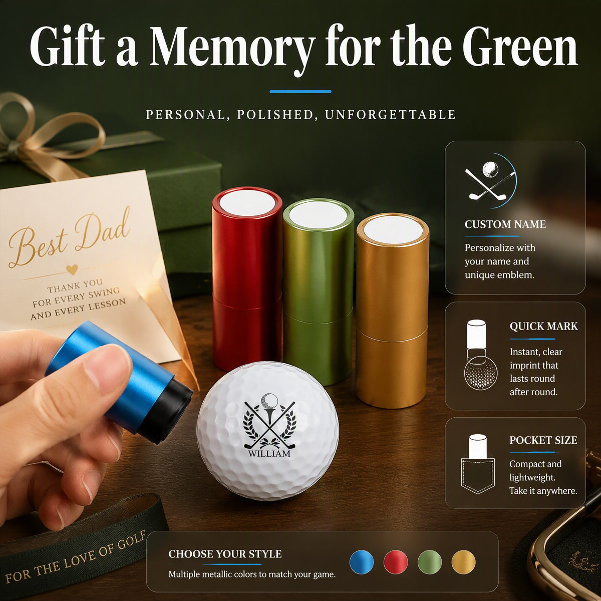Benutzerdefinierter Golfball-Stempel, Personalisierter, Schnell Trocknender, Wasserdichter Golfball-Marker, Einzigartiger Namens- Und Logo-Stempel, Ideales Golf-Geschenk Für Männer Und Begeisterte Golfer - dephotoblanket