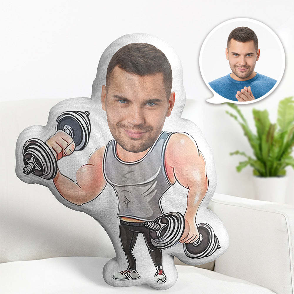 Körperkissen Mein Gesichtskissen Benutzerdefinierte Puppen Fitness Mann Hanteln Mit Beiden Händen Heben Fotokissen Minime Kissen Personalisiertes Kissen Geschenk - dephotoblanket