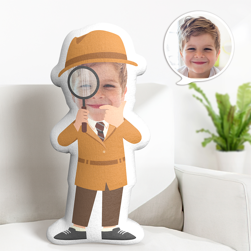 Benutzerdefiniertes Foto-gesichtskissen, Cartoon-sherlock-holmes-jungenkissen, Personalisiertes Foto, Individuell Geformtes Kissen - dephotoblanket
