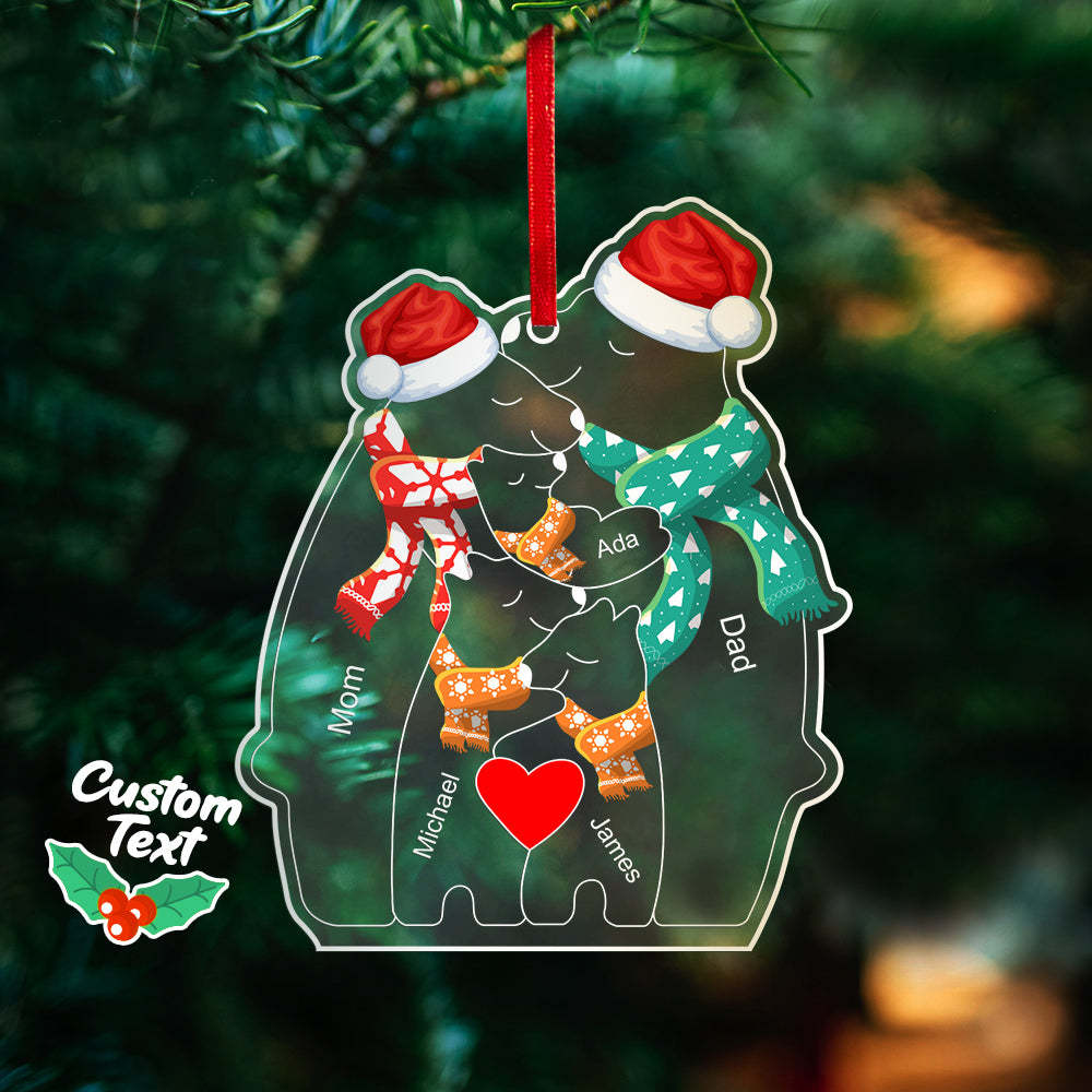 Personalisierte Namen Weihnachtsbär Familie Acryl Ornament Benutzerdefinierte Weihnachtsandenken Ornament Weihnachtsgeschenk Dekor - dephotoblanket