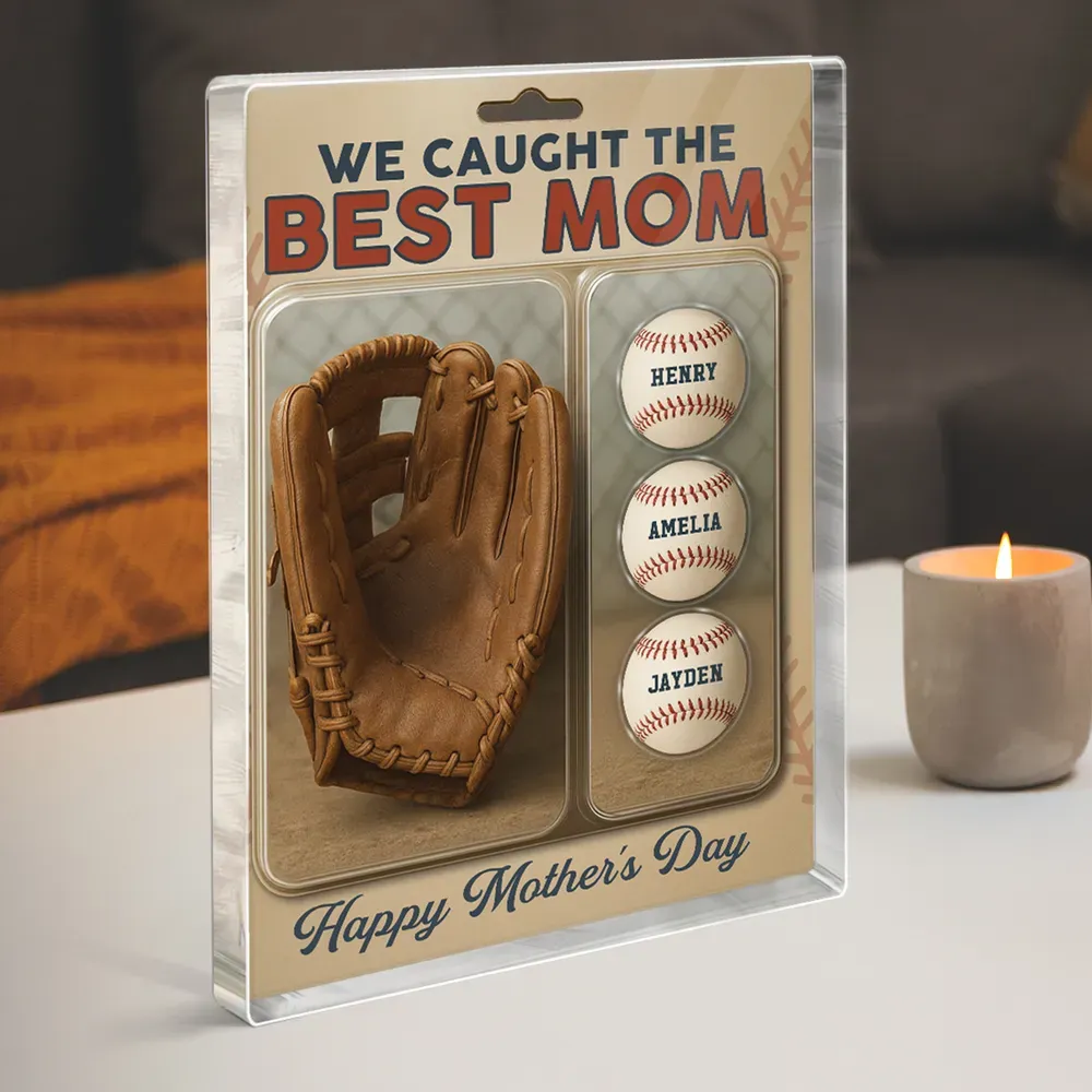 Personalisierte Acryl-blocktafel „wir Haben Den Besten Papa Und Opa Gefangen“ Mit Baseball- Und Handschuhfiguren - dephotoblanket